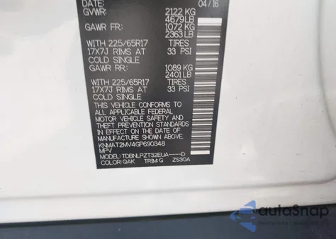 2016 Nissan Rogue S/Sl/Sv из США, поврежденный, VIN KNMAT2MV4GP690348